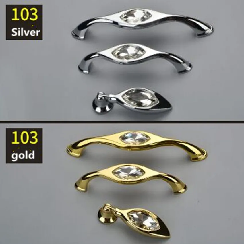 96mm 128mm modern fashion clear glass crystal kitchen cabinet cupboard door handle silver gold dresser drawer pendant knob pull