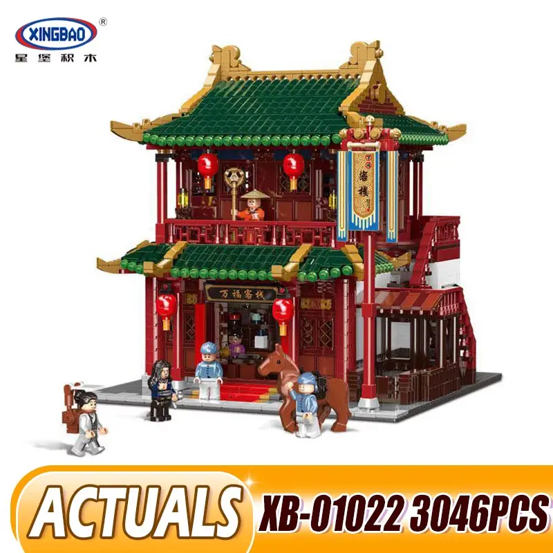 

XINGBAO 01022 3046Pcs Chinese Building Series The Wanfu Inn Set Building Blocks Bricks New Kids Toys Birthday Christmas Gifts