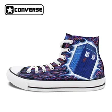 Hand Painted Canvas Shoes Converse All Star Pink Galaxy Police Box Unisex Athletic Sneakers High Top Flats
