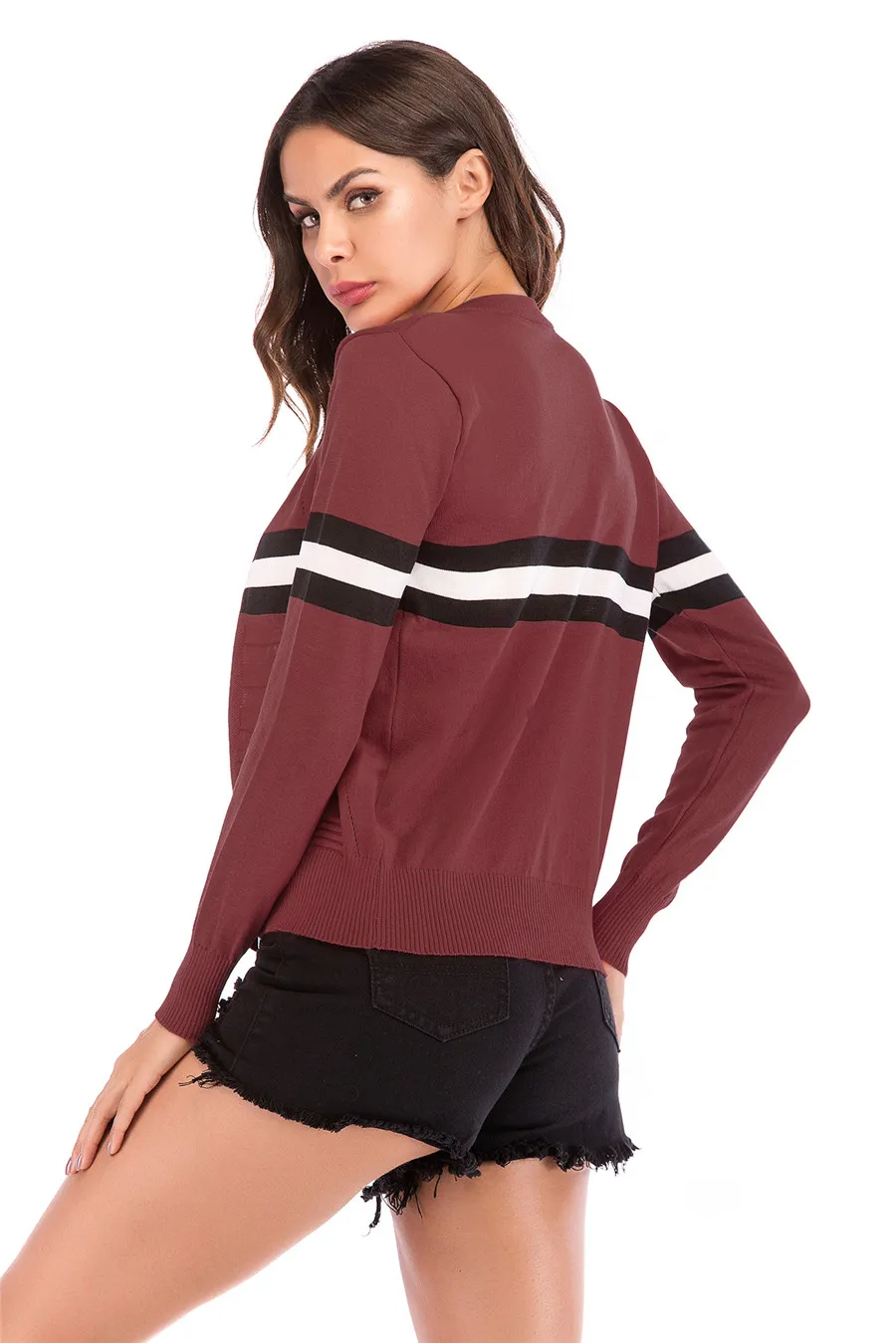 Gladiolus Striped Autumn Sweater Women 2018 Long Sleeve Beading Button Slim Knitted Cardigan Sweater Women Jumpers Ladies Coats (27)