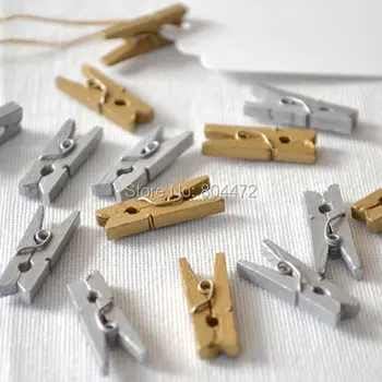 

200 Pieces 1 inch Mini Wooden Pegs for Christmas Decoration Gold Silver Baby Shower Banner Clips