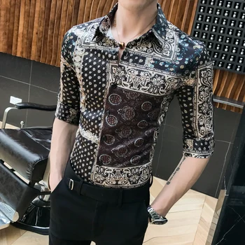 

Brand Men Shirt Fashion Printed Shirt Slim Fit Casual Shirts Camisa Masculina Short Sleeve Streetwear Dress Shirts Blouse Homme