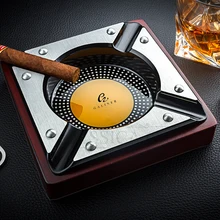 Cinzeiro charuto de madeira vermelha, cinzeiro charuto de metal para uso externo com 4 suportes, acessórios para cohiba
