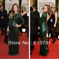 71st Golden Globe Evening Long Sleeves Green Sequined Floor Length Mermaid Olivia Wilde Celebrity Dresses Red Carpet Gown 2014