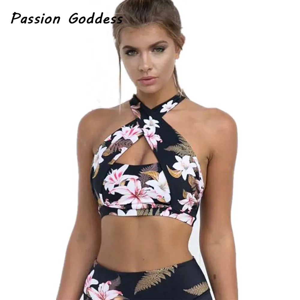 

Leisure Women Printed Floral Cropped Tops 2018 Women's Fitness Floral 3D Shockproof Chest Pad Bandage Tops Workout Outfit Femme