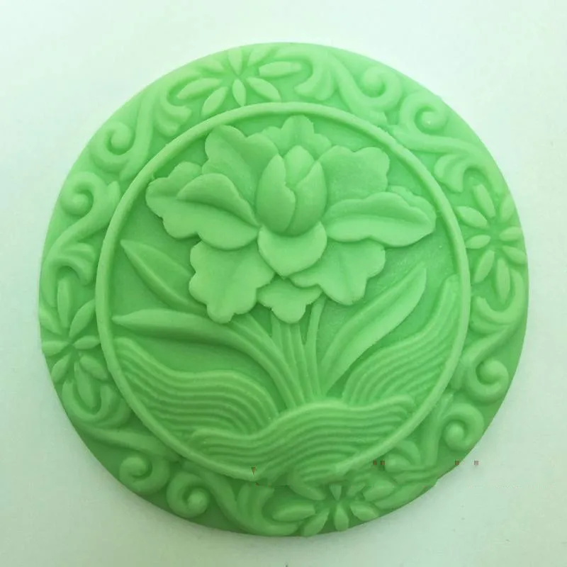 Round Soap Molding Tool Flower Pattern Moon Cake Mould Baking Handmade Soap Silicone Mold