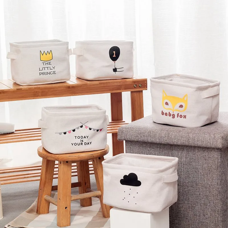 

Cotton Linen Desktop Storage Bag Cartoon Pattern Storage Baskets Home Storage Basket with Small Handle for Sundries Clothing