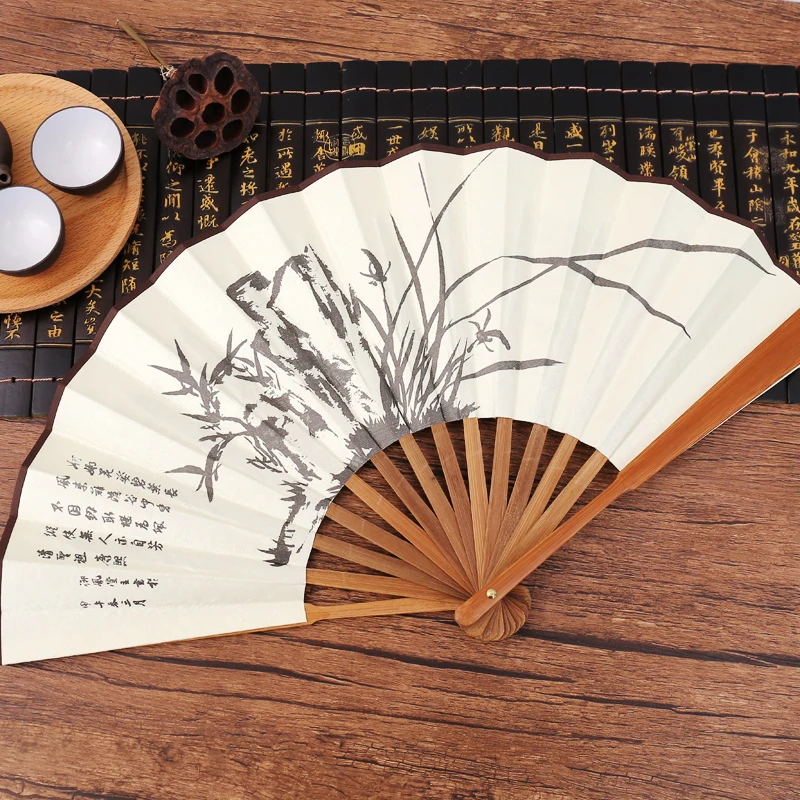 Китайский стиль мужской вентилятор складной древний основной цвет Hanfu съемки