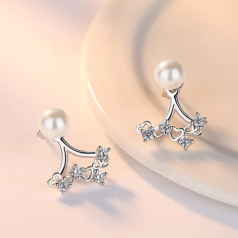 

Simple Personality All-Match Sweet Woman Crystal Rhinestone Pearl Heart 2019 Statement 925 Silver Stud Earrings For Women
