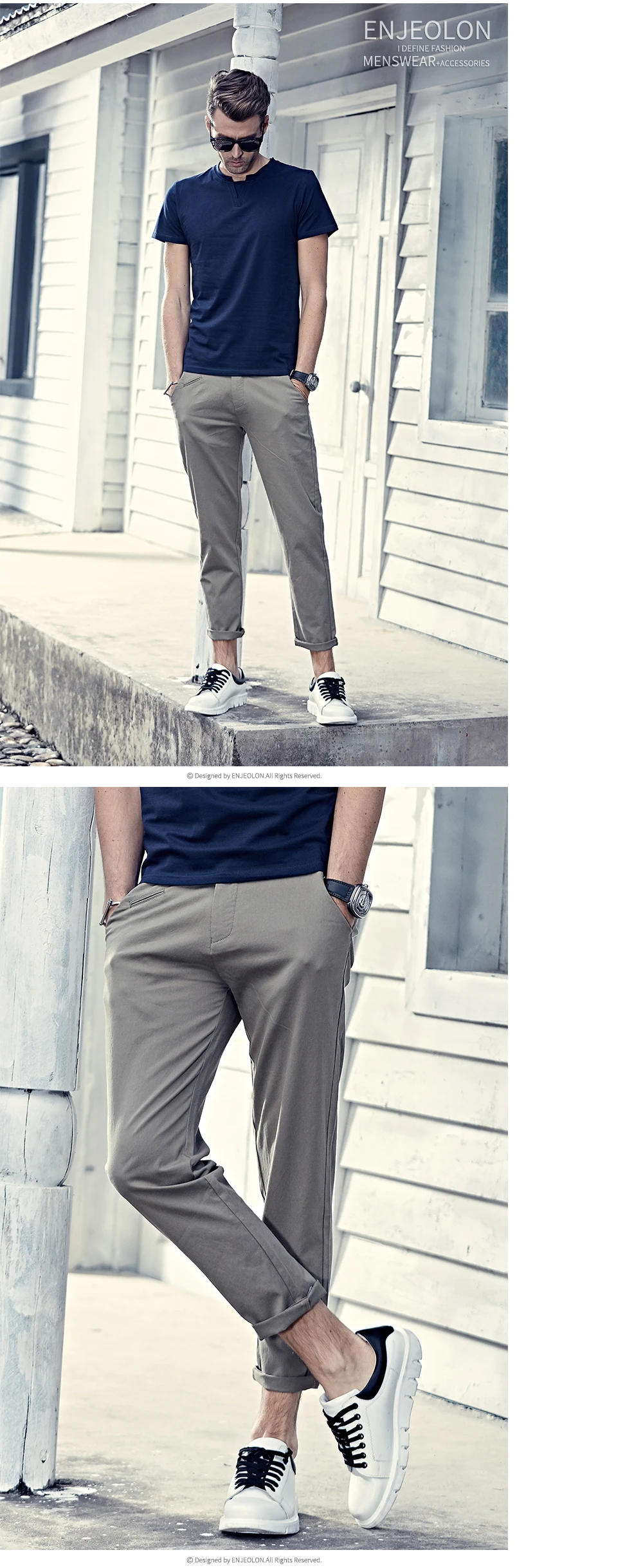 Enjeolon брендовые весенние Повседневное Штаны Для мужчин хлопок Slim Fit Штаны; модные штаны мужские длинные мужские прямые брюки Костюмы K6237