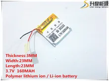 1 PCS free shipping 3 7V small clip battery 032323 302323 160MAH BT3030 Bluetooth headset battery