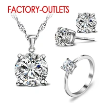 Ожерелье из стерлингового серебра 925 пробы Серьги кольцо Ювелирные наборы модные ювелирные изделия CZ кубический цирконий для женщин девочек помолвка юбилей
