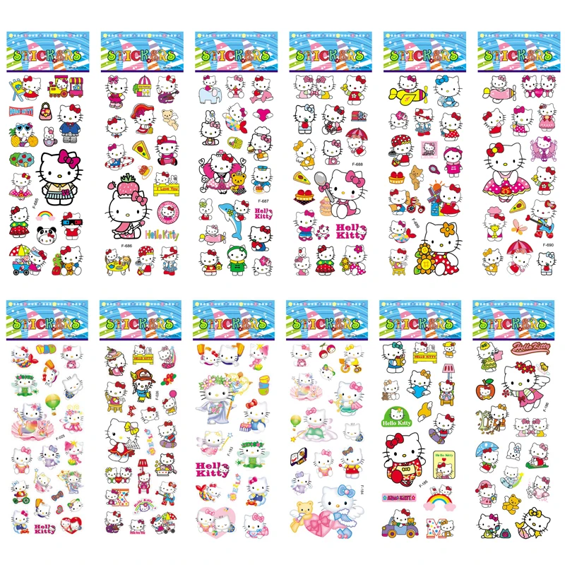 

12 sheets/set Bubble Stickers 3D Cute Cartoon Hello Kitty Cat Pattern Sticker Scrapbooking Toys For Kids Children Gift