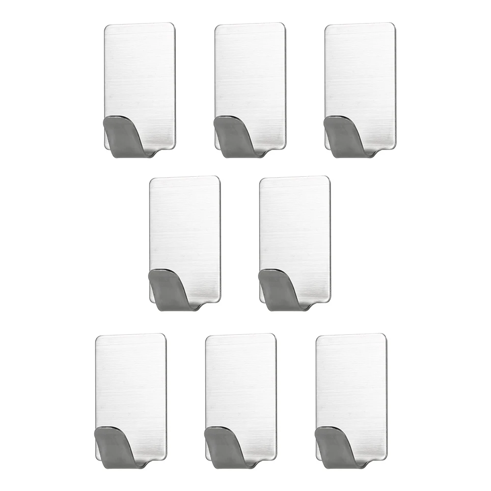 

8pcs Adhesive Hook Stainless Steel Wall Key Hanger Hook Waterproof Shower Towel Clothes Rack Holder Bathroom Kitchen Accessories