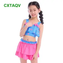 Милые купальники для маленьких девочек в Корейском стиле с принтом фруктов, Симпатичные купальники из двух предметов, Лидер продаж, весна, темно-синий, голубой, розовый