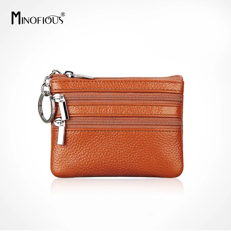 

MINOFIOUS Wallet Female Genuine Leather Solid Coin Purse Women Short Real Leather Coin Wallet Fashion Mini Card Purse for Men