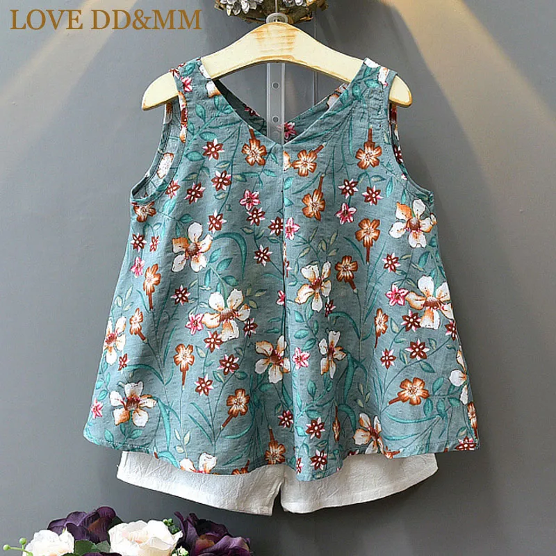 

LOVE DD&MM Girls Sets 2019 Summer New Children's Wear Girls Casual Flower Leaves Print Sleeveless Shirt + Shorts Suit