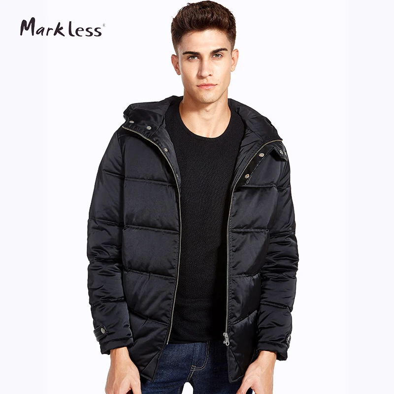 Markless Winter Hooded Men Cotton Coats Brand Clothing Casual Black Jackets Men Rib Sleeve Outwear Men