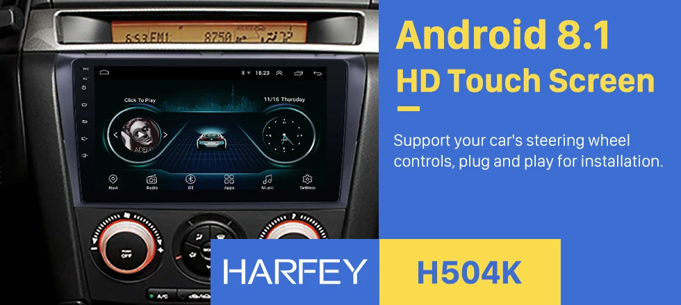 Harfey gps Автомобильный мультимедийный плеер Android 8,1 Автомагнитола 2Din для 2004 2005 2006-2009 Mazda 3 9 дюймов Автомобильная стерео Поддержка DAB+ TPMS