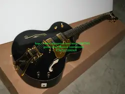 Бесплатная Доставка Custom Shop Черный Jazz Guitar 6120 Золото Оборудование Оптовая Гитара HOT