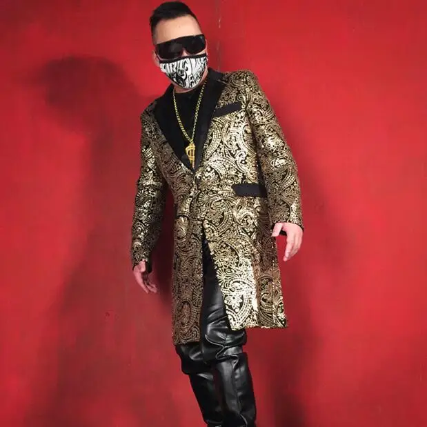 Хип-хоп сценический костюм Мода Повседневное пиджак мужчины новый ночной клуб певец куртка DJ DS Matte вышитые пайетками тонкий костюм S-5XL