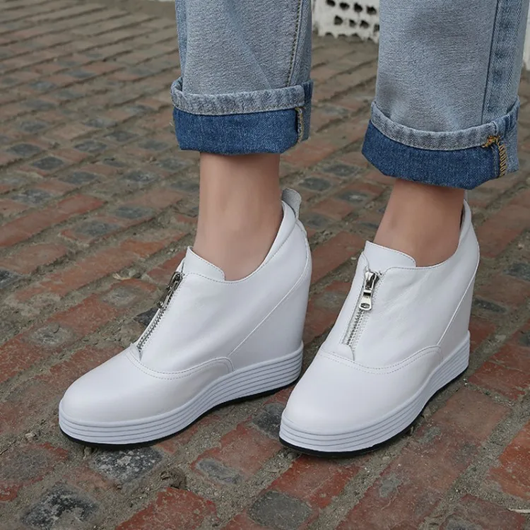 Zorssar бренд 2019 кожа Повседневная мода весна лето осень клиновидная обувь для женщин криперы Женская на платформе без шнуровки кроссовки