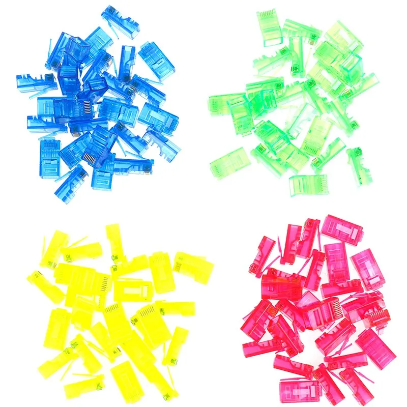 20pcs/pack RJ45 Network Connector Ethernet Cables Module Plug Gold Plated Cable Crystal Heads Cat5 Color