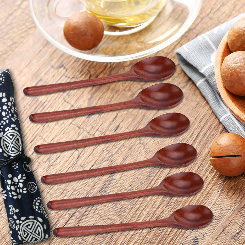 

Wooden Spoons 6 Pieces Wood Soup Spoons for Eating Mixing Stirring Cooking Long Chinese Japanese Soup Spoon for Dinner Spoon