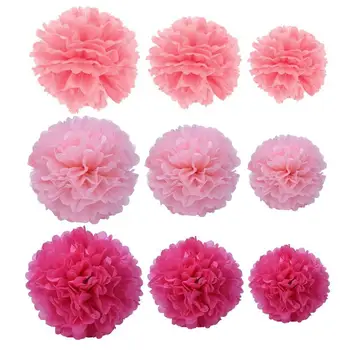 

27Pcs/Set Pink Rose Tissue Paper Pompoms Pom Poms Flower Handmade Wedding Party Decorations Baby Shower Festival Decorations