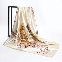 Большой хиджаб шарф для женщин цветочный принт Шелковый атласный шарф на голову Женский 90*90 см Модный платок квадратный платок шарфы для женщин