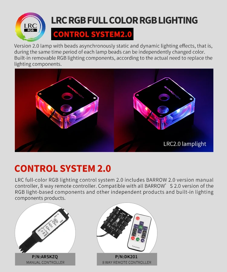 Barrowch FBSP18A-V2, 18 Вт насосы с ШИМ, LRC 2,0 с алюминиевой крышкой радиатора, полное окружение структуры