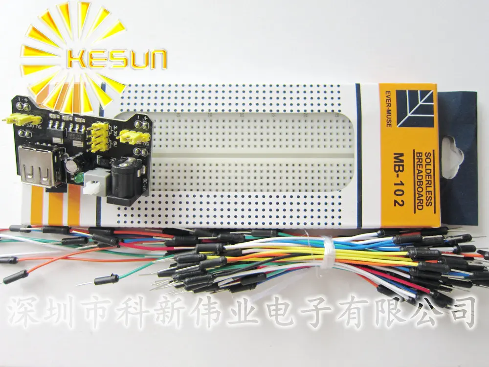 

3.3V / 5V MB102 Breadboard power module+MB-102 830 points Solderless Prototype Bread board kit +65 Flexible jumper wires