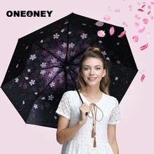 Oneoney 1 шт. цветки сакуры, японской вишни розовый зонтик солнечный и Зонт от дождя 3 Складные автоматические зонты 110 см для женщин леди