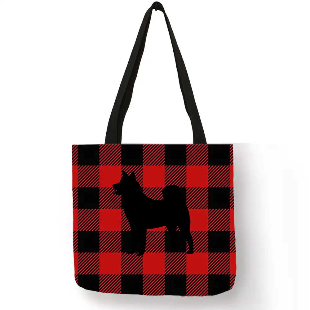 Creative Custom Shiba Dog Silhouette Print Tote Bag Women Grid Shiba Dog Silhouette Print Tote Bag