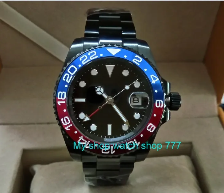 Sapphire crystal 40mm parnis PVD case Asian Automatic Self-Wind movement One-way rotating bezel GMT luminous men's watch 402A