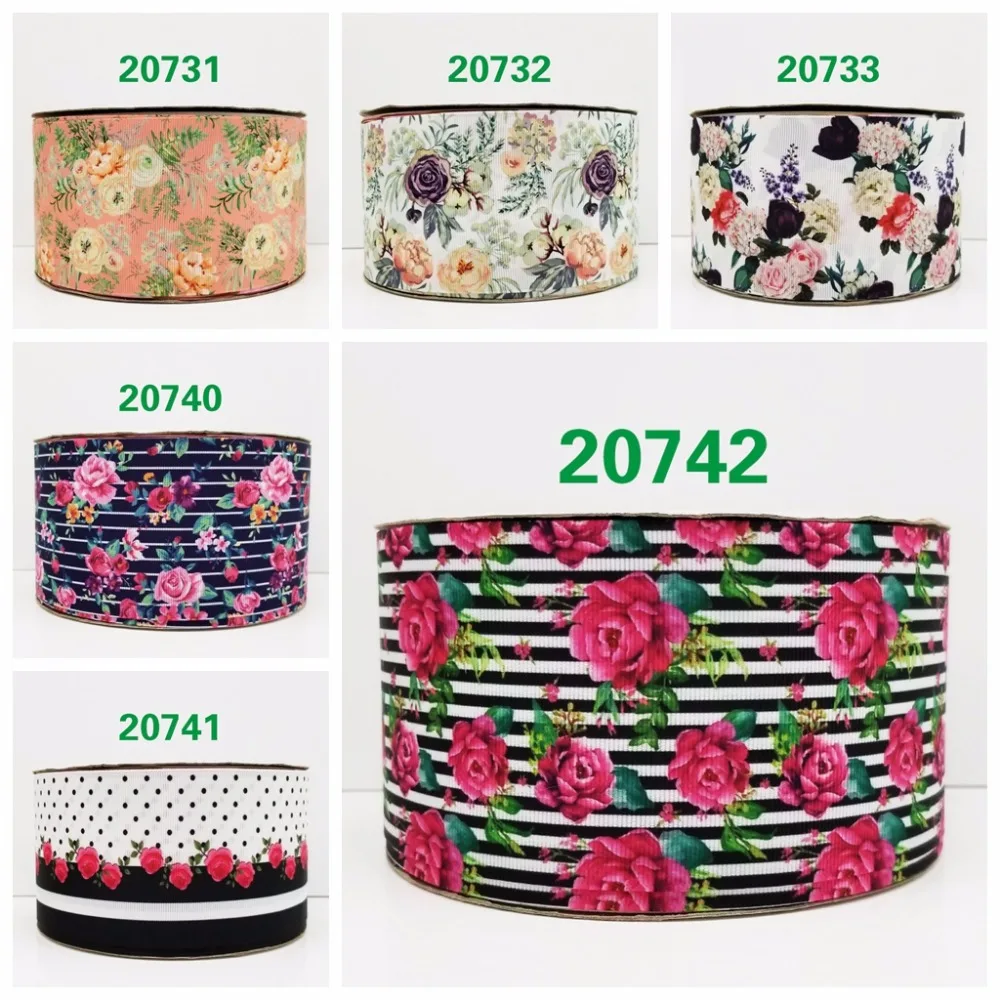 

Free shipping 50 yard per size flower ribbon printed grosgrain ribbon 20742