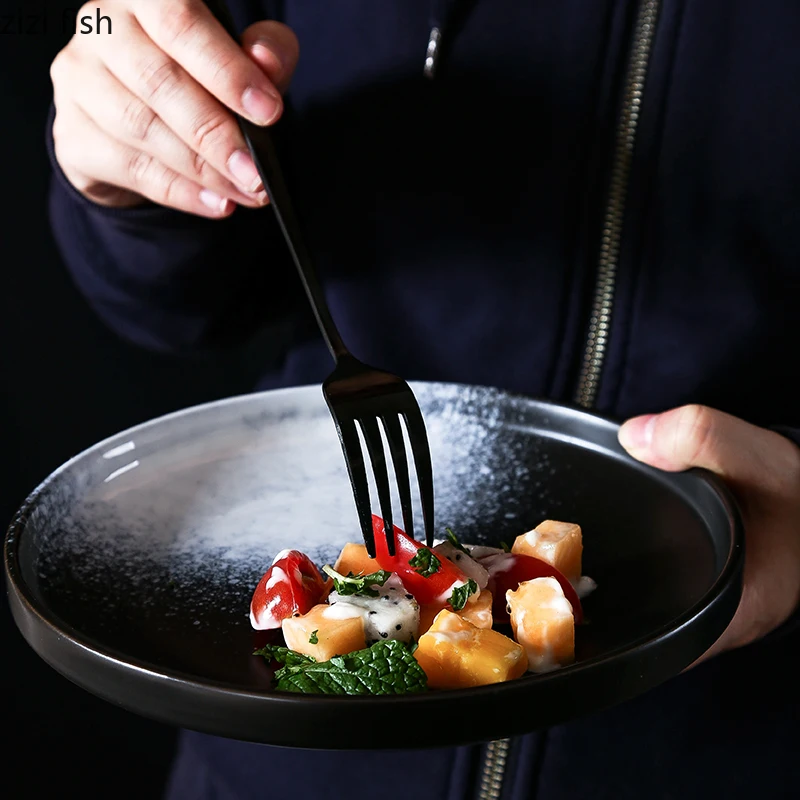 Круглая керамическая тарелка в скандинавском стиле, тарелка для фруктового салата, набор посуды в западном стиле, тарелка для закусок, декоративная посуда для торта