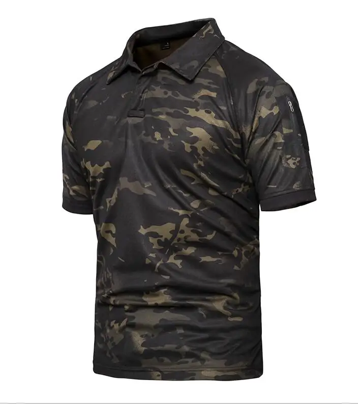 Мужские дышащие армейские тактические рубашки поло, военные рубашки, мужские быстросохнущие рубашки поло с коротким рукавом размера плюс 4XL 5XL - Цвет: Black CP