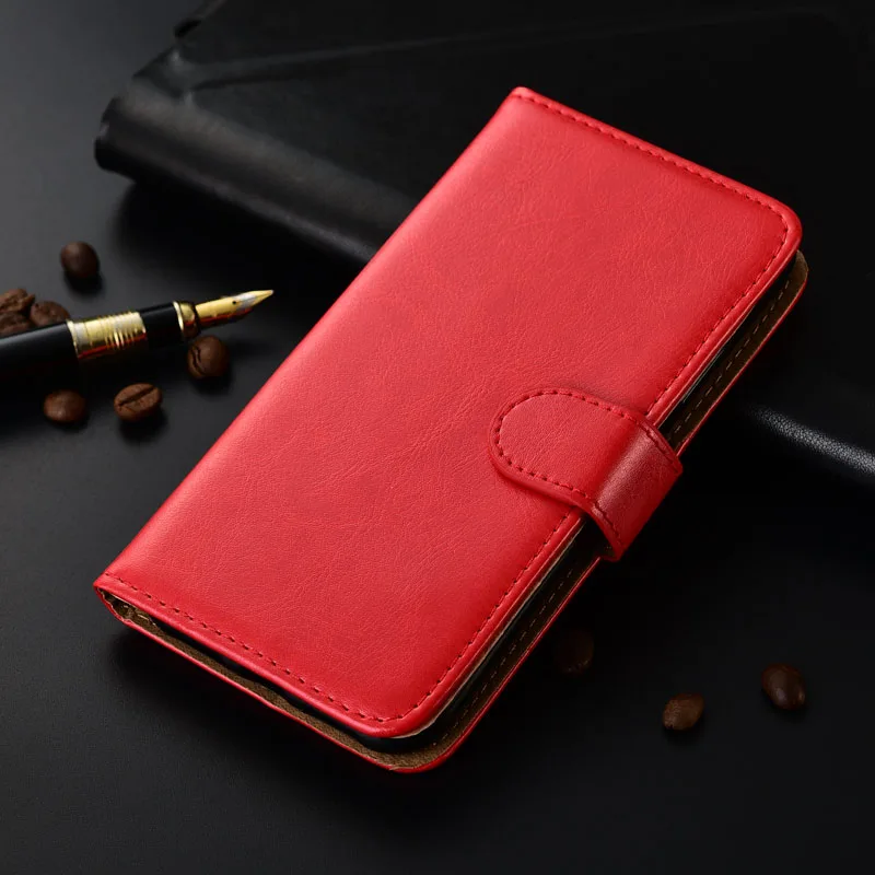 Для Alcatel Idol 4S 6070K подставка для крышки корпуса Кожаный чехол-бумажник с карманом для карт - Color: Red