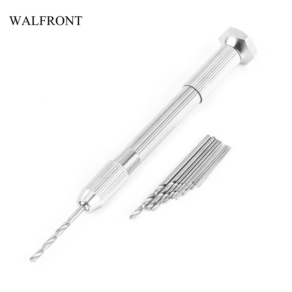 

WALFRONT Micro Aluminum Mini Hand Drill HSS Steel Electric Power Tools with 10pcs Twist Drill Bits Engraving Metal Drilling Set