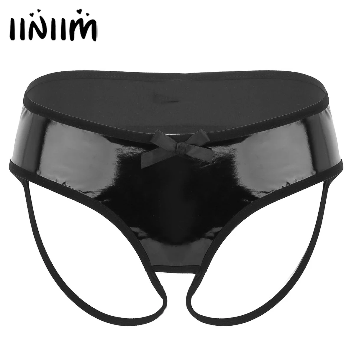 

iiniim Womens Lingerie Tanga Underwear Faux Leather Open Crotchless Low Rise Bikini Briefs Underwear Womens Sexy Exotic Panties