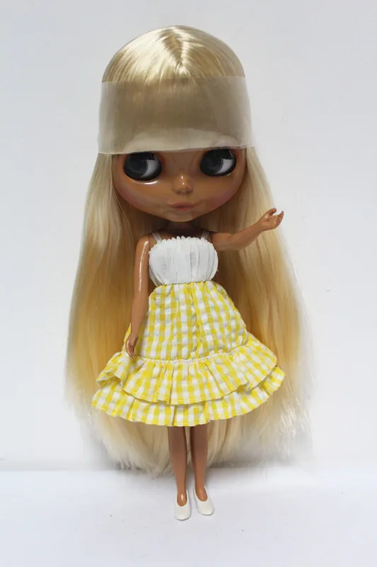 Кукла blygirl blyth K gold челка прямая кукла с волосами без одежды 338BL089 обычное тело 7 суставов черная кожа для собственного макияжа