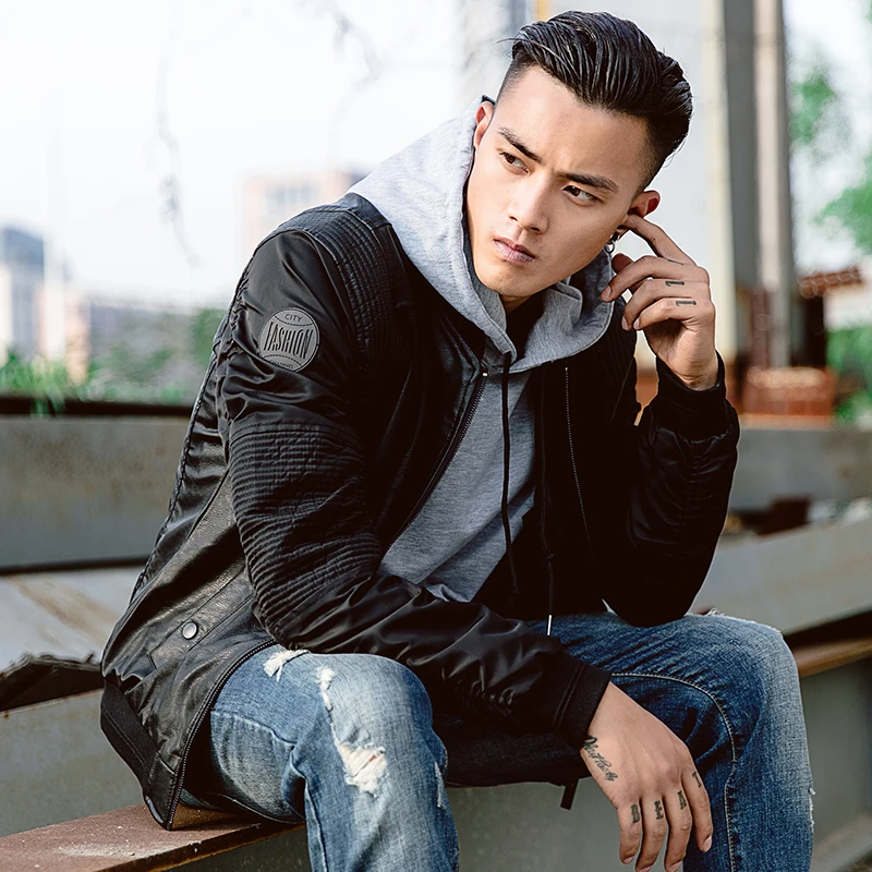 Лоскутная куртка бомбер Jaket Мужчины искусственная кожа Бейсбол jaket