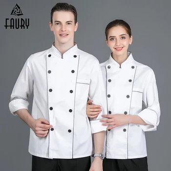 

Chef White Jacket Long Sleeve Restaurant Uniform Food Service Cafe Bakery Hotel Waiter Kitchen Coat Work Clothes Men Women