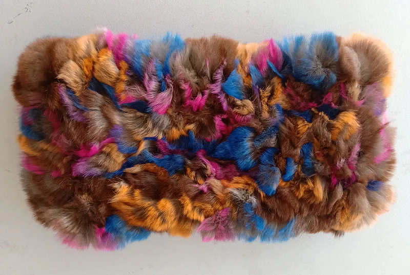 Настоящий мех кролика круглый шарф для зимы для женщин теплый натуральный мех шеи теплые женские вязаные модные повязки на голову женские шарфы - Цвет: Многоцветный