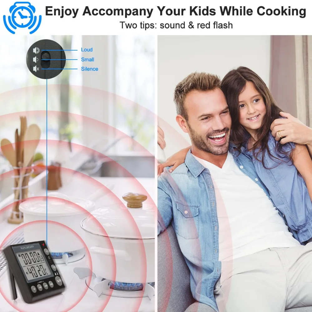 Digital Kitchen Timer Cooking Timers  timer kitchen digital timer alarm timer countdown timer kitchen timer for kids 2-channel flashing kitchen timer Indoor temperature and humidity meter4