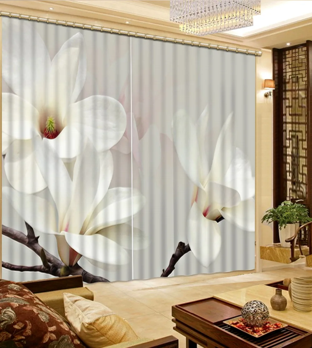 

Fashion 3D Home Decor Beautiful white flower custom curtain fashion decor home decoration for bedroom living room curtain
