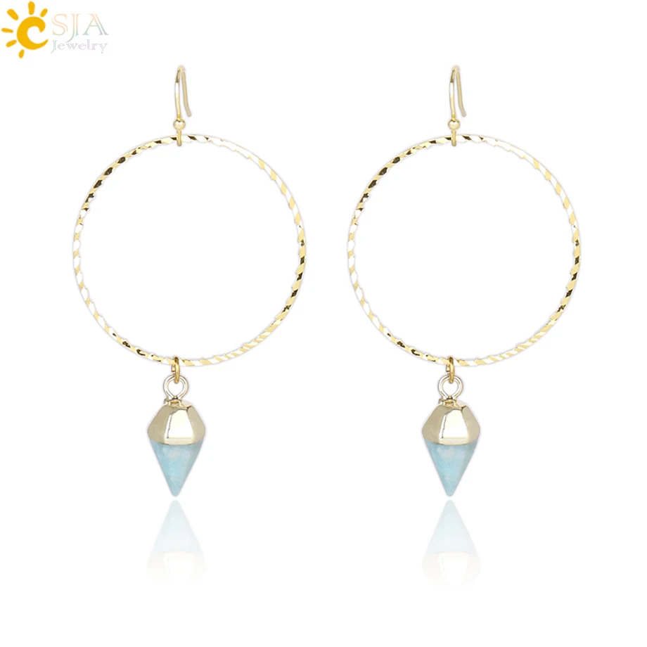 

CSJA Fashion Gold-color Basketball Wives Earrings Natural Stone Pendant Dangle Earrings Charm Ear Pyramid Jewelry for Women E897