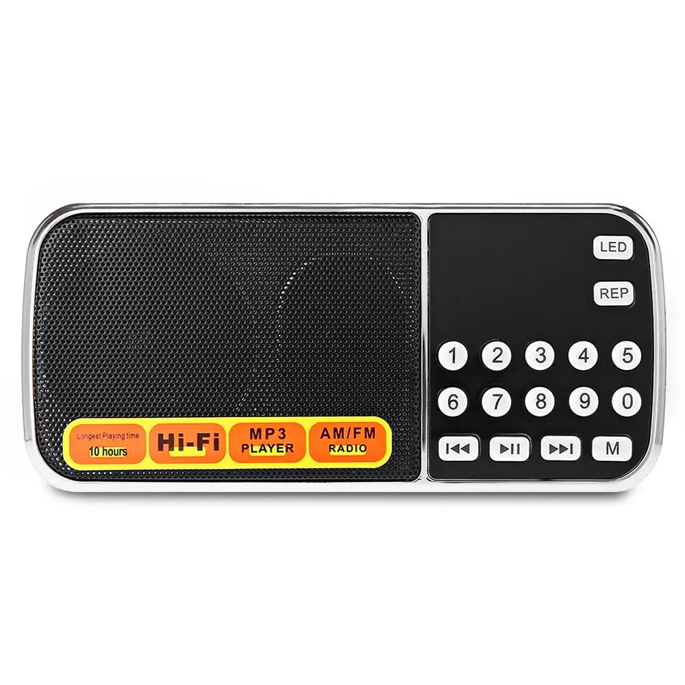 

Mini Portable AM FM Radio Mp3 Player Speaker With Flashlight Support TF Card USB Playing AM FM Radio AUX Input Earphone Output