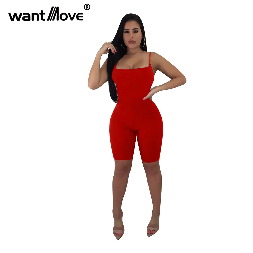 

Wantmove women one pieces jumpsuit 2019 elastic spaghetti strap high waist bodysuit overalls romper playsuit AM042